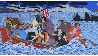 Japanese style artistic interpretation of Crossing the Delaware
